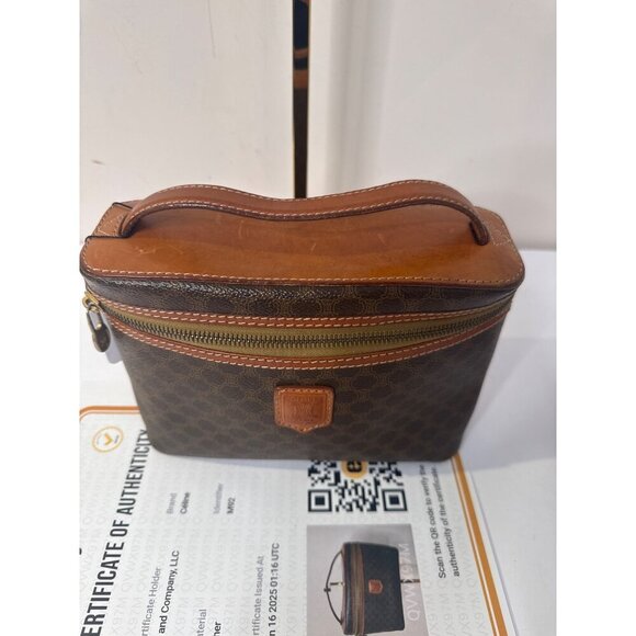 CELINE Macadam Triomphe Zip Top Handle Vanity Bag Brown Authentic - Picture 3 of 9